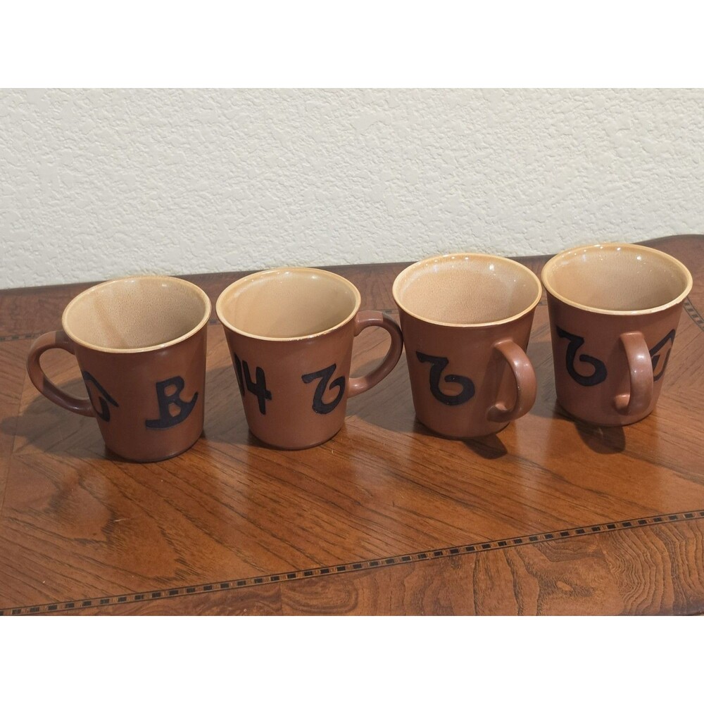 4 Cowboy Living  Buckaroo Stoneware 14 oz Coffee Cup Mug Brown Branding Western